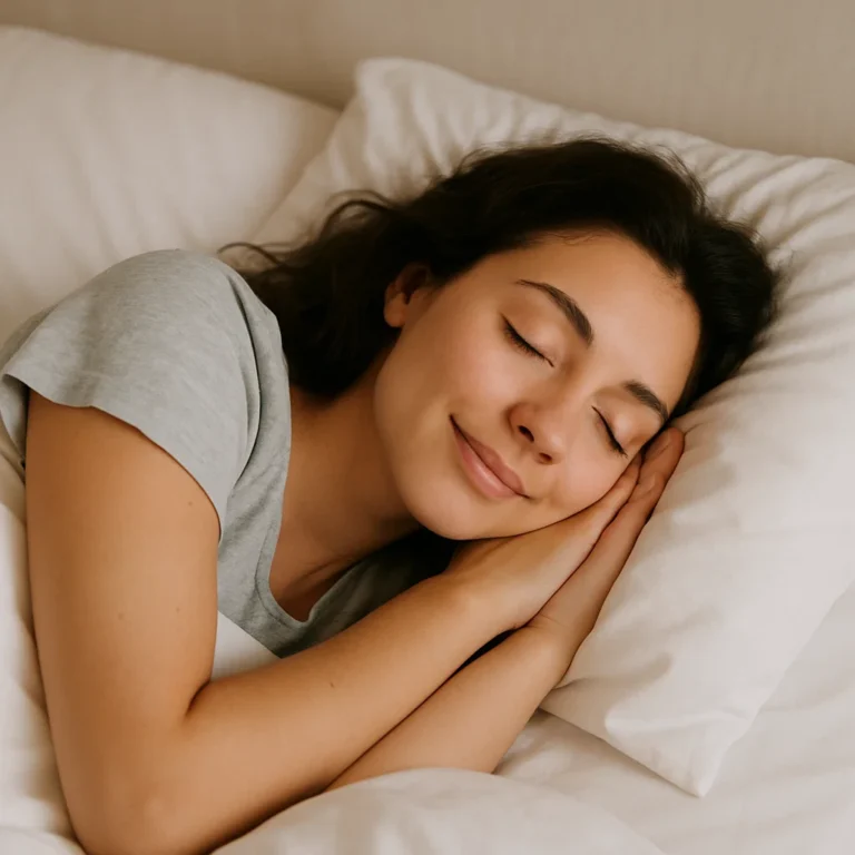 Woman sleeping peacefully — respiratory comfort during the night